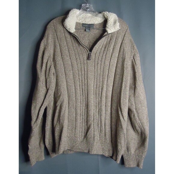 Tricots St Raphael Pullover Sweater Mens XL Brown Quarter Zip Sherpa Collar - Picture 2 of 8